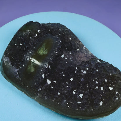 Amethyst Small Semi-Polished Cluster with Green Agate Stalactites (Video)