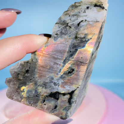 Rainbow Labradorite Small Semi-Polished Slab Piece (Video)