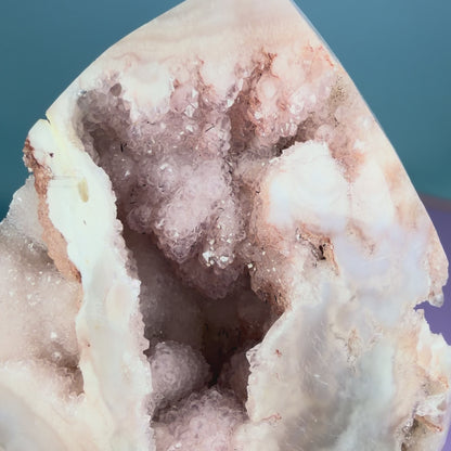 Druzy Pink Amethyst Flower Agate Medium Flame Freeform (Video)