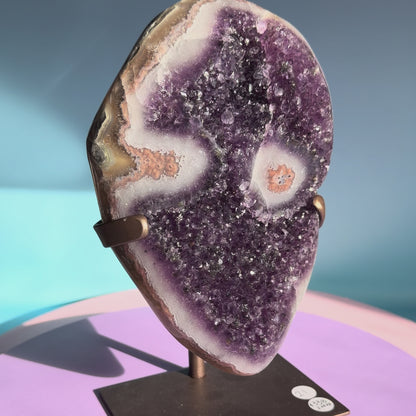 Dark Amethyst Large Cluster Freeform with Polished Stalactites on Metal Stand (Video)