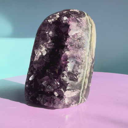 Dark Amethyst Medium Semi-Polished Cluster Freeform with Polished Agate (Video)