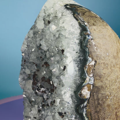 Green Prasiolite Amethyst Medium Semi-Polished Cluster Freeform with Agate (Video)