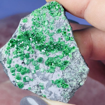 Rare Green Uvarovite Garnet Cluster Specimen (Video)