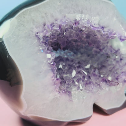 High Grade Amethyst + Agate Geode Skull Extra Large Carving (Video)