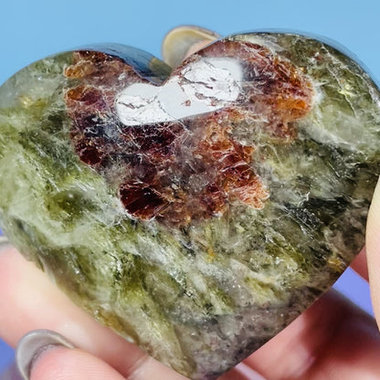 Garnet, Green Tourmaline + Mica Heart Medium Carving (Video)