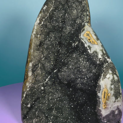 Black Amethyst Large Semi-Polished Cluster Freeform with Agate (Video)