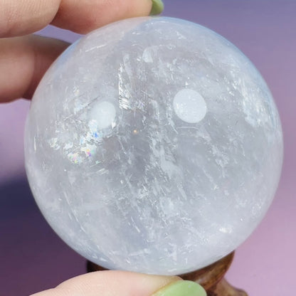 Optical White Calcite Medium Sphere (Video)