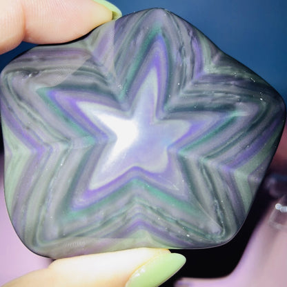 Rainbow Obsidian Star Medium Carving (Video)