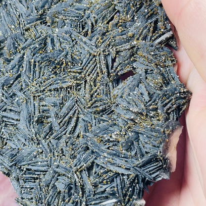 Black Barite Medium Cluster Plate with Vanadinite Sparkles
