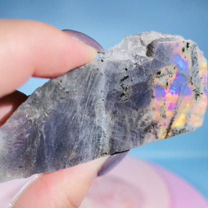 Rainbow Labradorite Small Semi-Polished Slab Piece (Video)