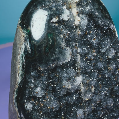 Black Amethyst Small Semi-Polished Cluster Freeform with Agate (Video)