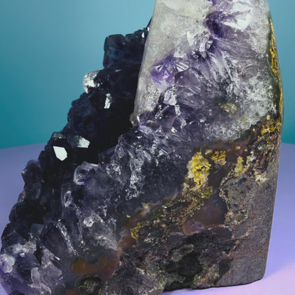 Amethyst Small Semi-Polished Cluster Freeform with Calcite (Video)