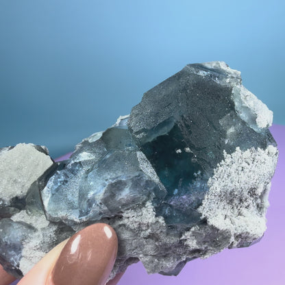 Octahedral Blue-Green Fluorite + Black Chalcedony Cluster Specimen, Fujian, China