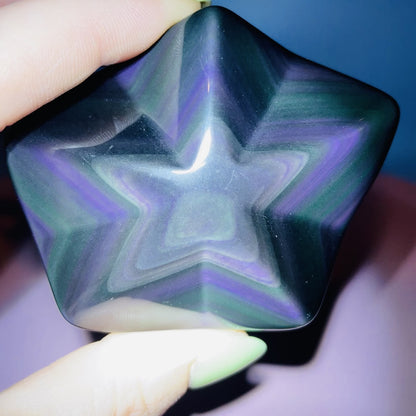 Rainbow Obsidian Star Medium Carving (Video)