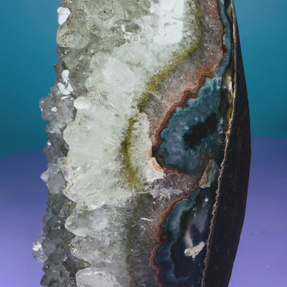 Green Prasiolite Amethyst Medium Semi-Polished Cluster Freeform with Agate (Video)