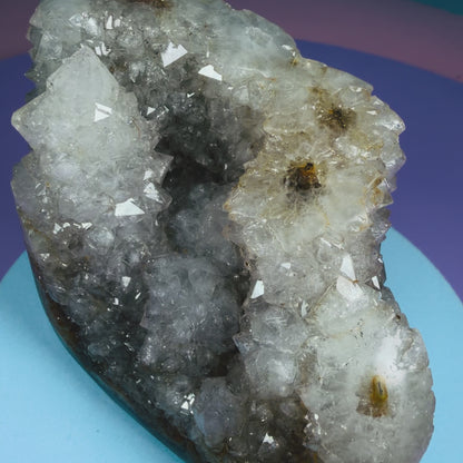 Sugar Quartz Small Semi-Polished Cluster Freeform with Agate (Video)