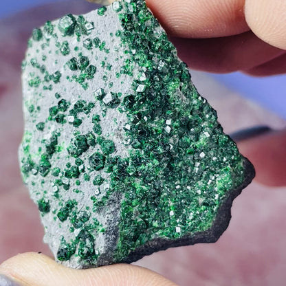 Rare Green Uvarovite Garnet Cluster Specimen (Video)