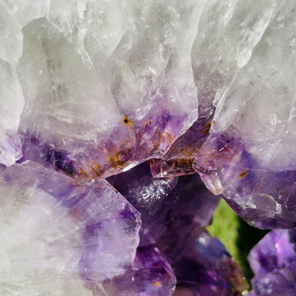 Amethyst, Cacoxenite + UV Calcite Geode Heart XXL Carving on Metal Stand (Video)