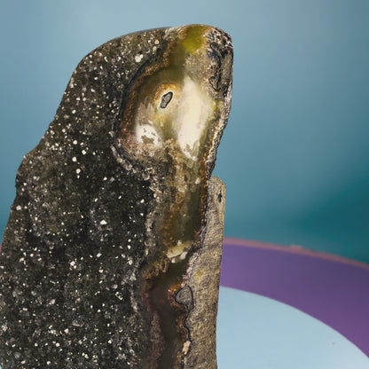 Black Amethyst Small Semi-Polished Cluster Freeform with Agate (Video)