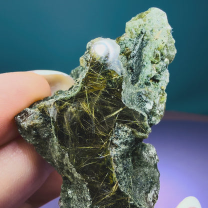 Gold Rutile Chlorite Quartz Raw Piece with Polished Seer Window