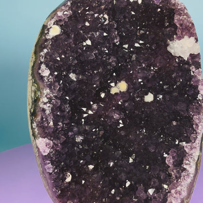 Amethyst Large Semi-Polished Cluster Freeform with Agate and Calcite (Video)