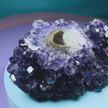 Amethyst Small Semi-Polished Cluster with Agate Stalactite (Video)