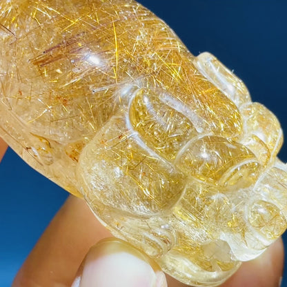 AAA Grade Red + Gold Rutilated Quartz 'Pixiu' Dragon Frog Medium Carving (Video)