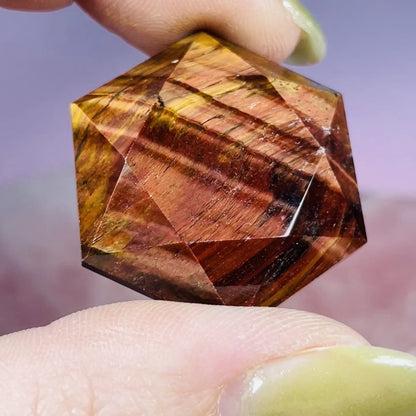 High Grade Red Tigers Eye Hexagram Pocket Stone Carving