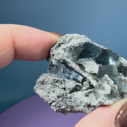 Octahedral Blue-Green Fluorite + Black Chalcedony Cluster Specimen, Fujian, China