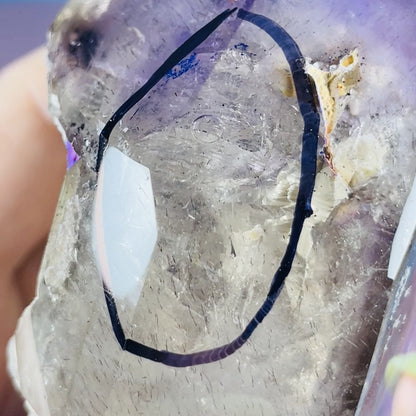 RARE Phantom Amethyst Enhydro Point with Specular Hematite (Video)