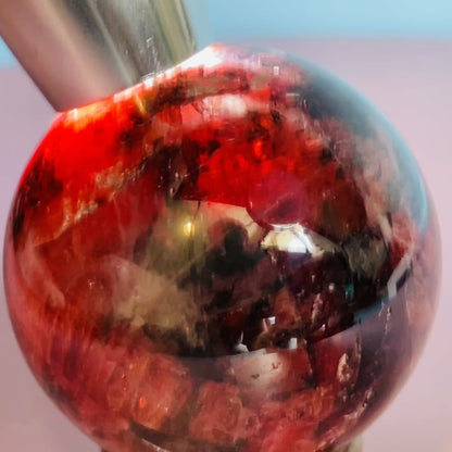 High Grade Rhodonite + Quartz Medium Sphere (Video)