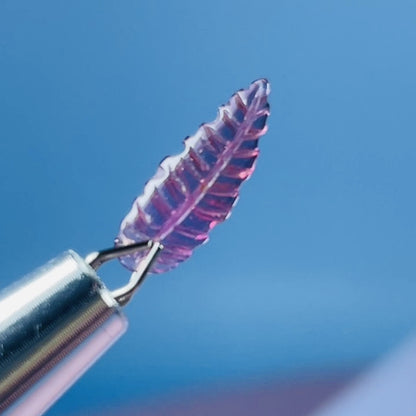 High Grade Pink Rubellite Tourmaline Fern Leaf Tiny Carving in Specimen Pottle (Video)