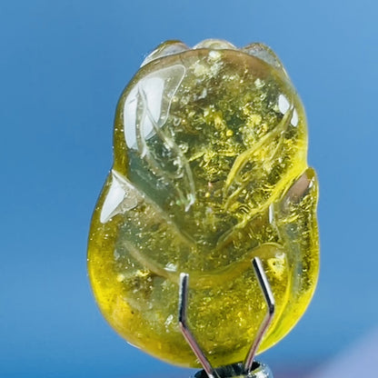 High Grade Yellow Dravite Tourmaline Fox Mini Carving in Specimen Pottle (Video)