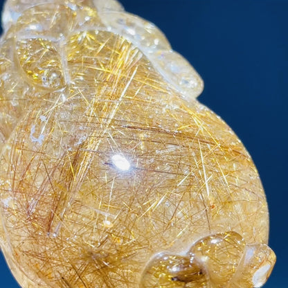 AAA Grade Red + Gold Rutilated Quartz 'Pixiu' Dragon Frog Medium Carving (Video)