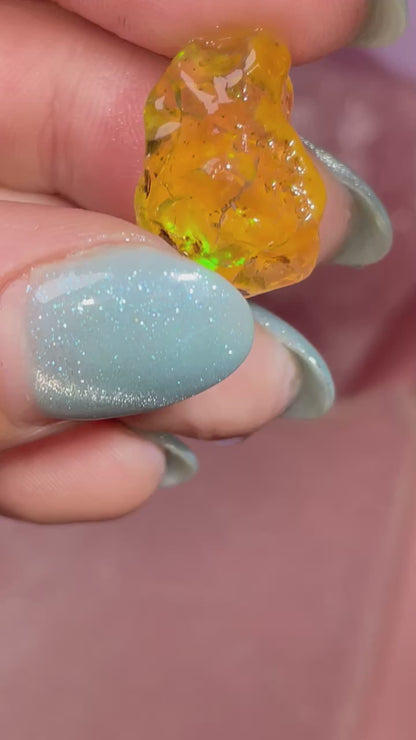 Rare Mexican Fire Opal Thumbnail Mini Specimen (CLICK FOR VIDEO)