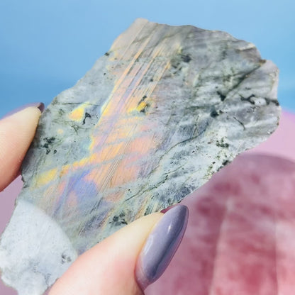 Rainbow Labradorite Small Semi-Polished Slab Piece (Video)