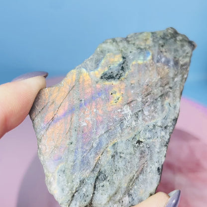 Rainbow Labradorite Small Semi-Polished Slab Piece (Video)