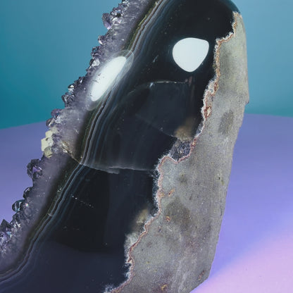 Amethyst Medium Semi-Polished Cluster Freeform with Agate and Calcite (Video)