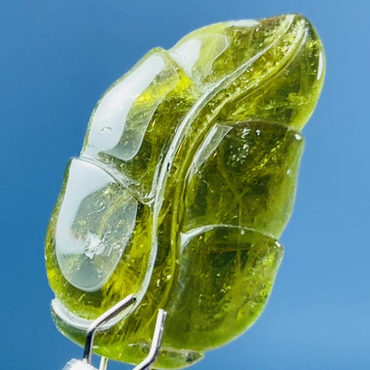 High Grade Green Verdilite Tourmaline Leaf Mini Carving in Specimen Pottle (Video)