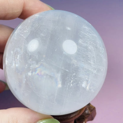 Optical White Calcite Medium Sphere (Video)