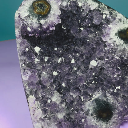 Amethyst Medium Semi-Polished Cluster Freeform with Polished Agate Stalactites (Video)
