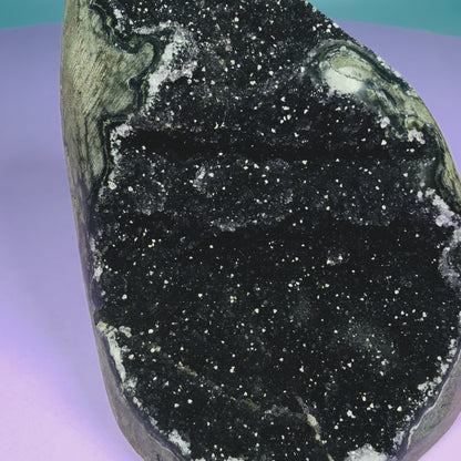 Black Amethyst Small Semi-Polished Cluster Freeform with Agate (Video)