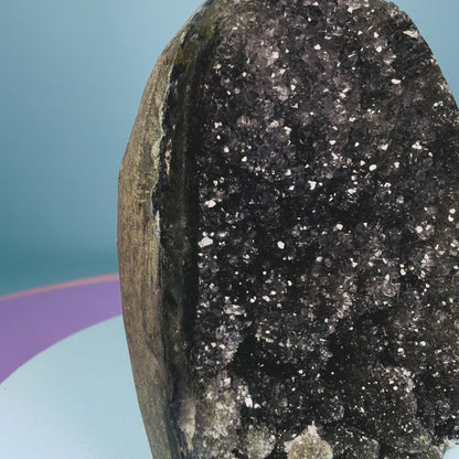 Black Amethyst Small Semi-Polished Cluster Freeform with Agate (Video)