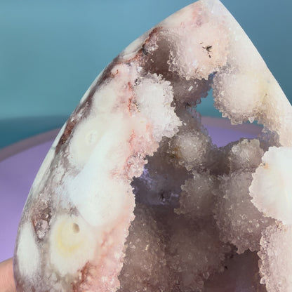 Druzy Pink Amethyst Flower Agate Medium Flame Freeform (Video)