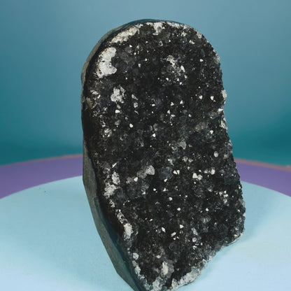 Black Amethyst Mini Semi-Polished Cluster Freeform with Agate (Video)