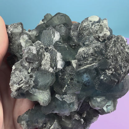 Octahedral Blue-Green Fluorite + Black Chalcedony Cluster Specimen, Fujian, China