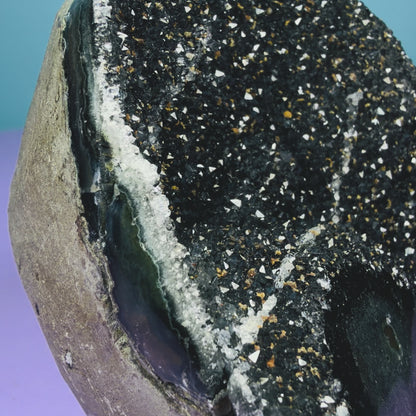 Black Amethyst Small Semi-Polished Cluster Freeform with Agate (Video)