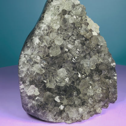 Green Prasiolite Amethyst Medium Semi-Polished Cluster Freeform with Agate (Video)