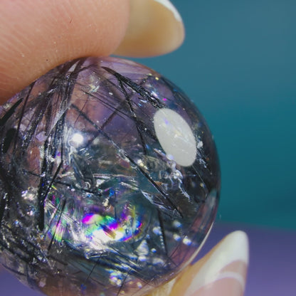 Rainbow Black Tourmaline in Quartz Mini Sphere