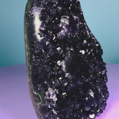 Amethyst Medium Semi-Polished Cluster Freeform with Agate (Video)